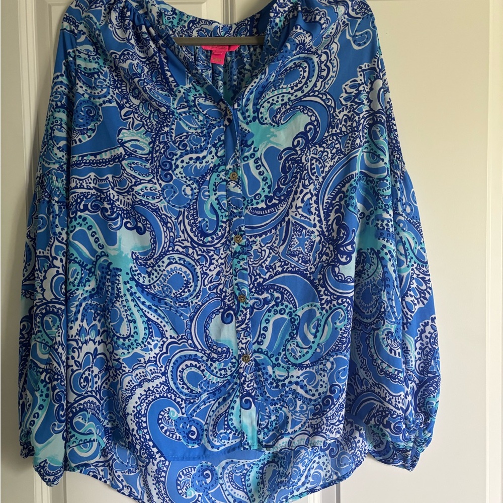 Lilly Pulitzer Anela Top in Coastal Blue Legga Sea